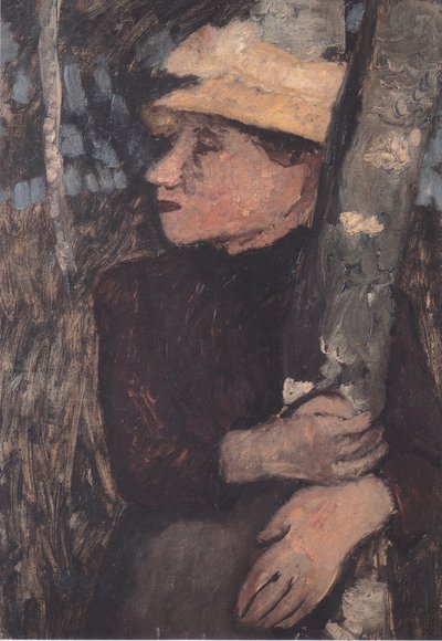 Woman with Straw Hat Between Birches by Paula Modersohn Becker